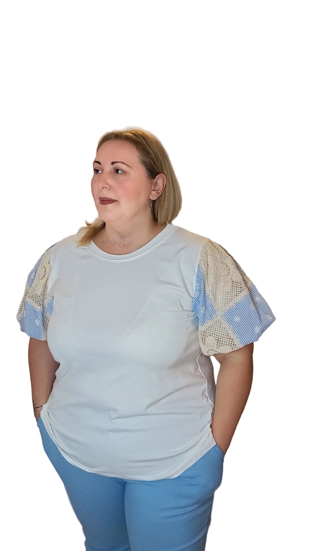 T-shirt maniche lavorate
